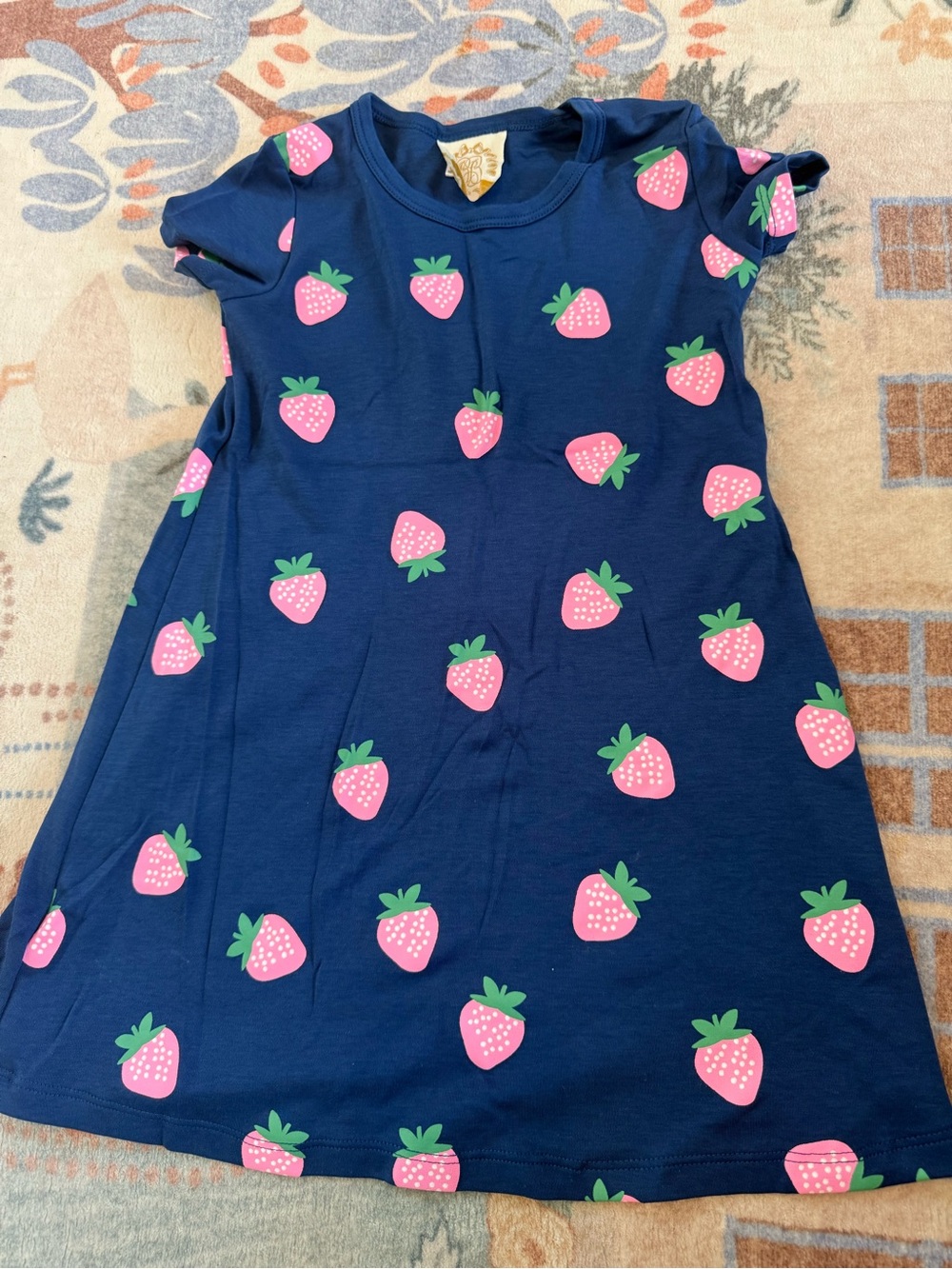 The Beaufort Bonnet Company Navy Dress with Pink Strawberry Print